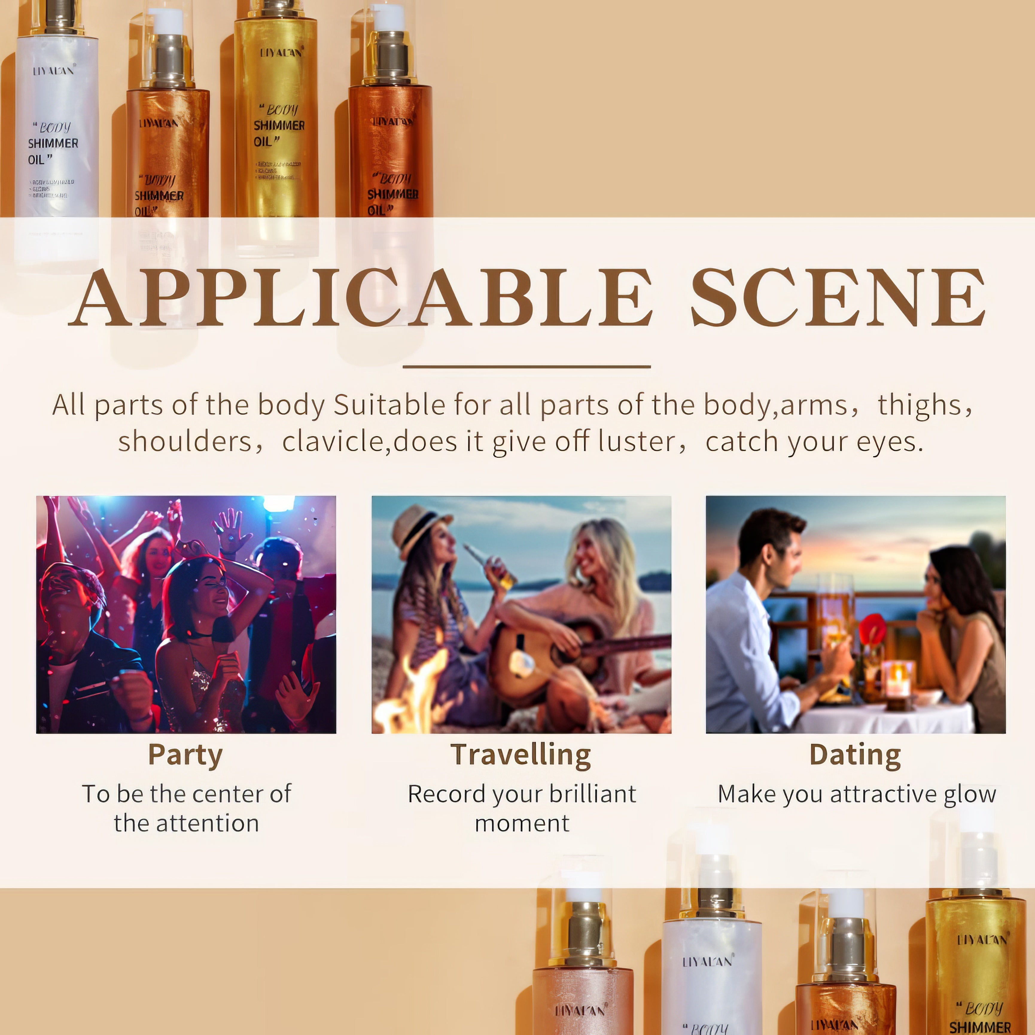 Liyalan Shimmer Body Oil Gold 5 Color Bronze Face Brighten Glow Pearl Highlighter Illuminator Body Makeup Shine Glitter Gold Liquid Taning
