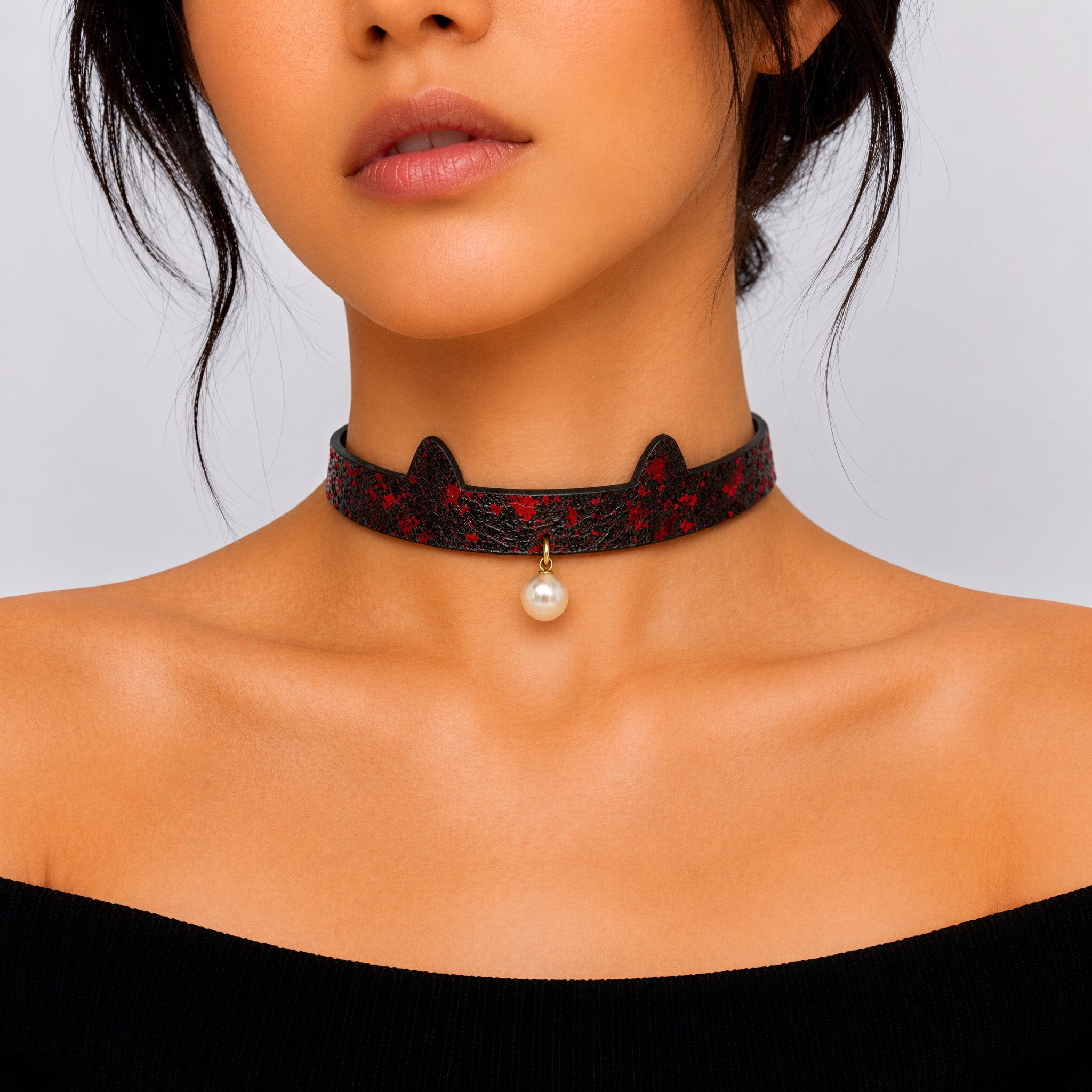 Dark Red Pearl Pendant Custom Choker