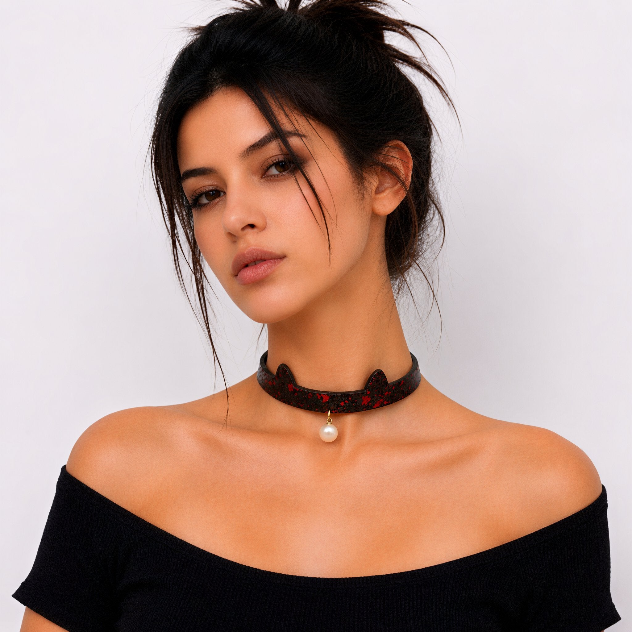 Dark Red Pearl Pendant Custom Choker