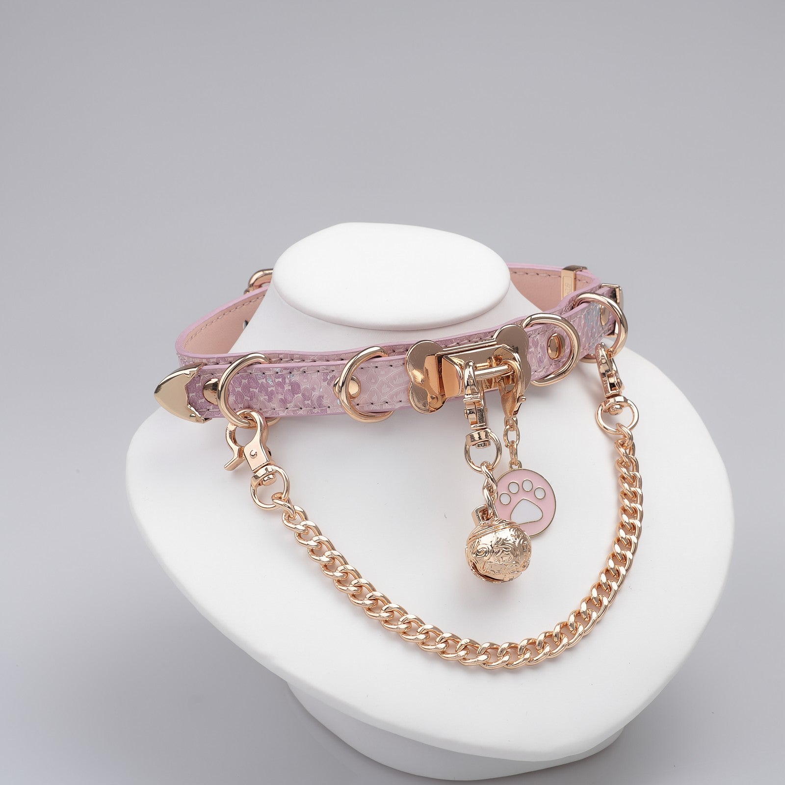 Holographic Pink Bone Chain Bell Choker