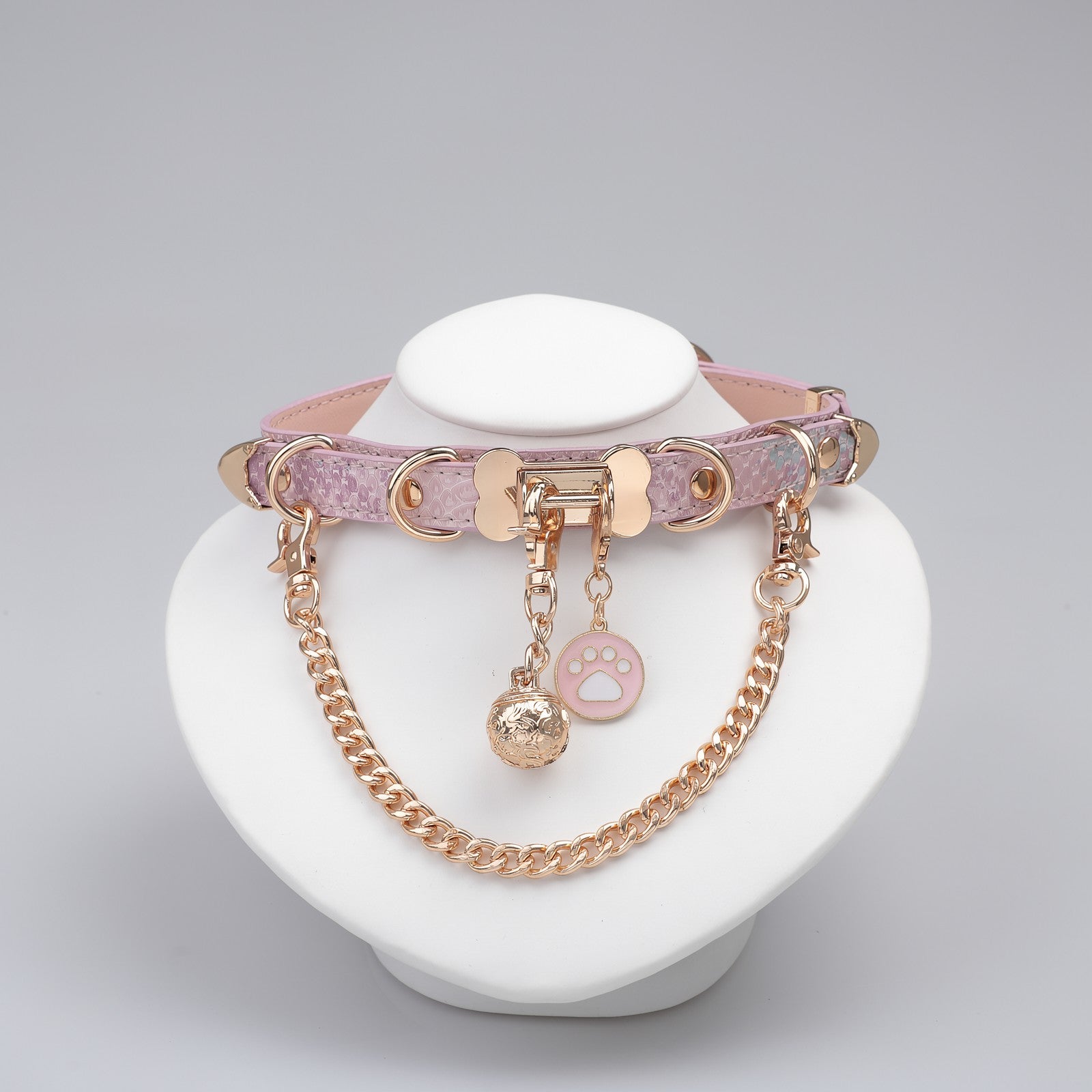 Holographic Pink Bone Chain Bell Choker