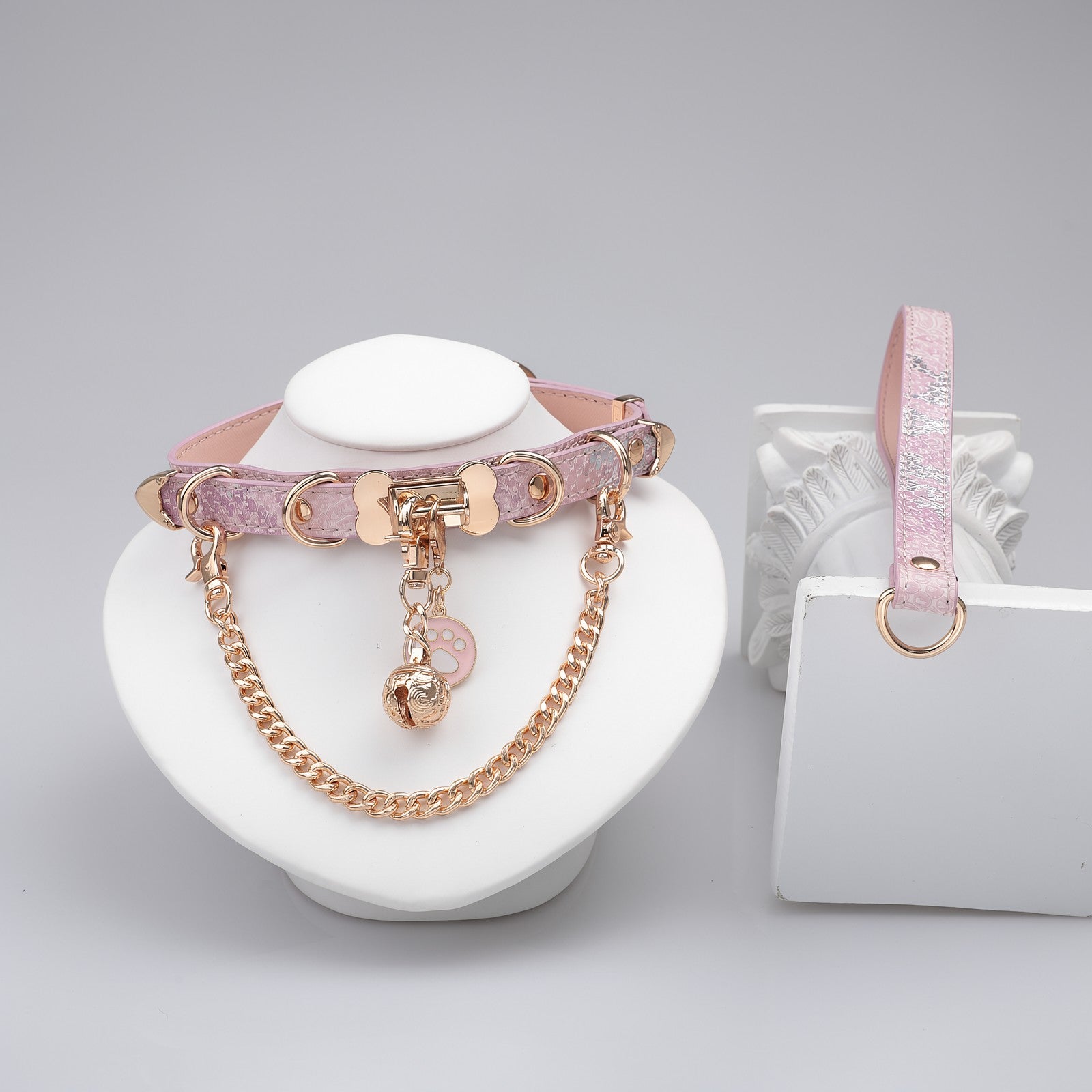 Holographic Pink Bone Chain Bell Choker