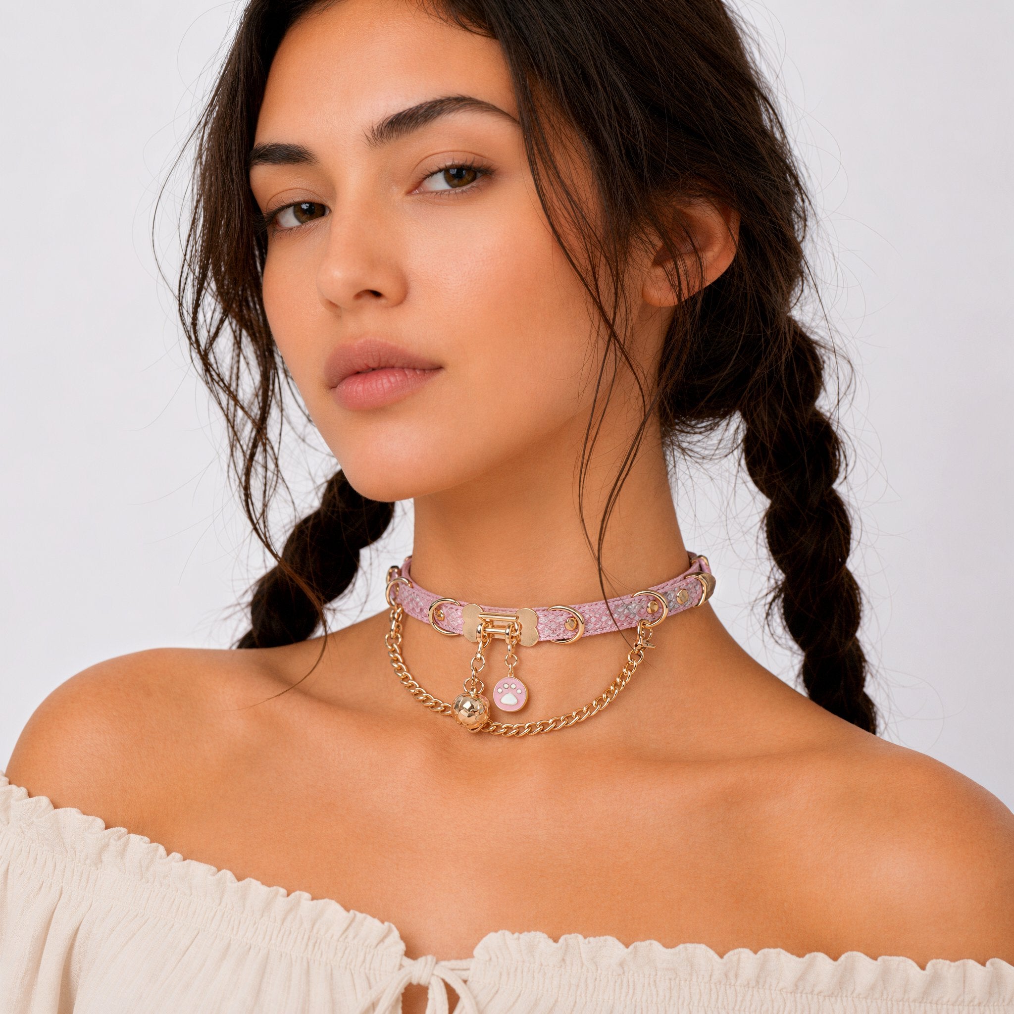 Holographic Pink Bone Chain Bell Choker