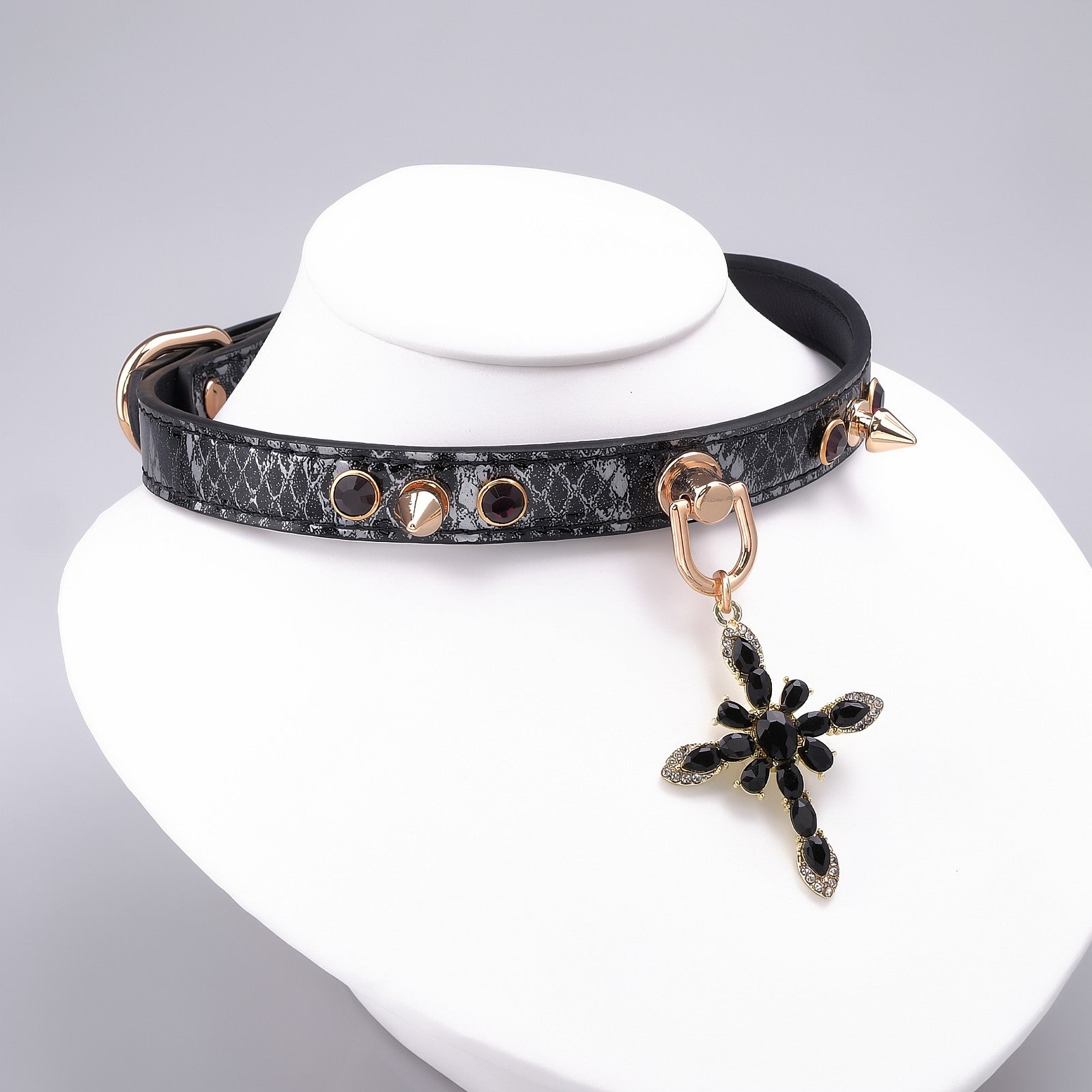 Iridescent Snake-Scale Cross Choker