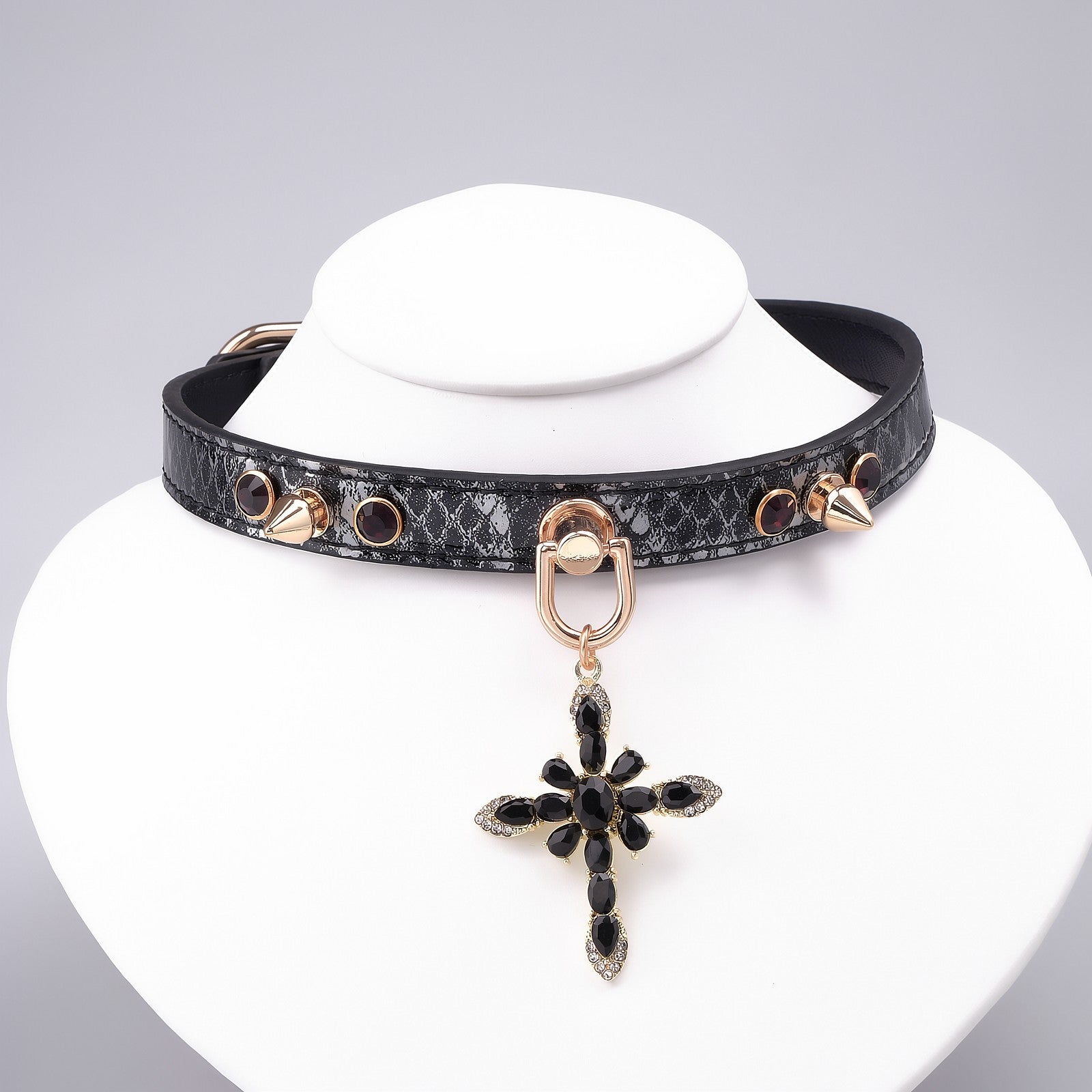 Iridescent Snake-Scale Cross Choker