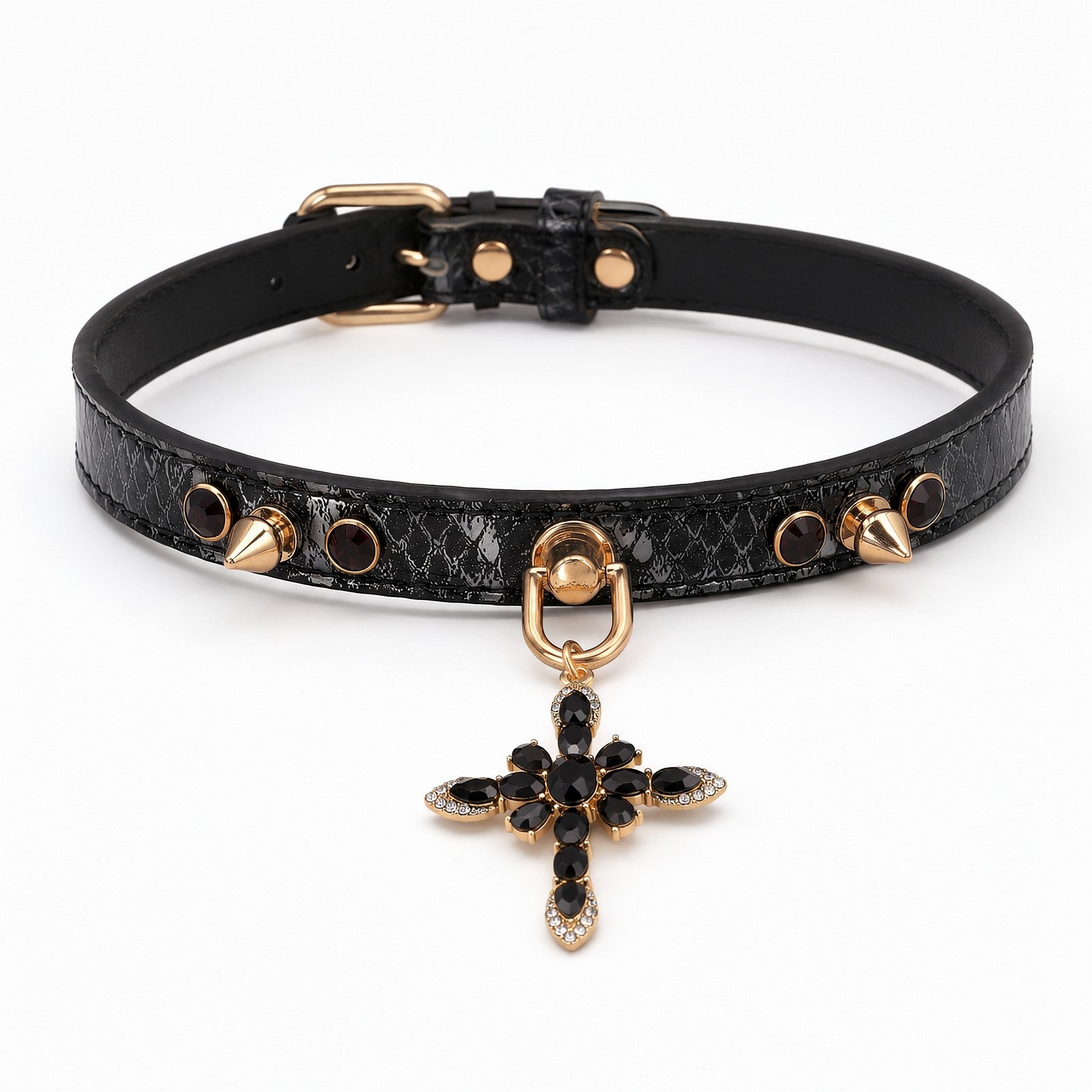 Iridescent Snake-Scale Cross Choker