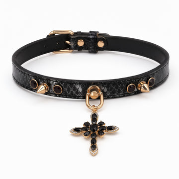 Iridescent Snake-Scale Cross Choker