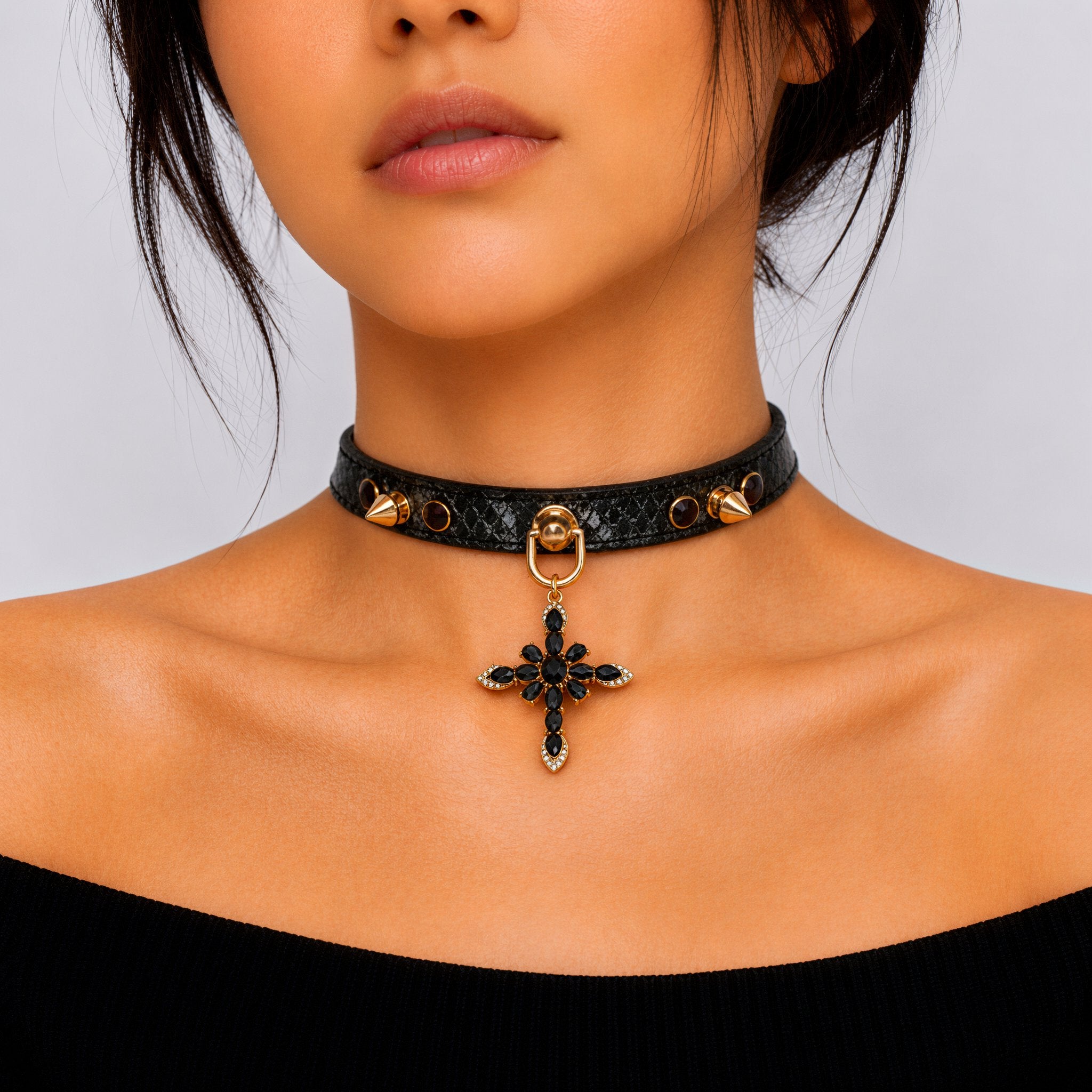Iridescent Snake-Scale Cross Choker