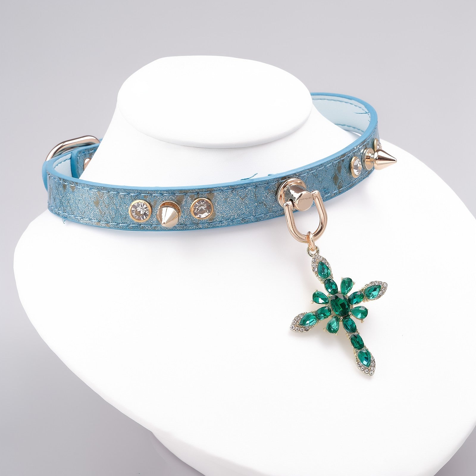 Iridescent Snake-Scale Cross Choker