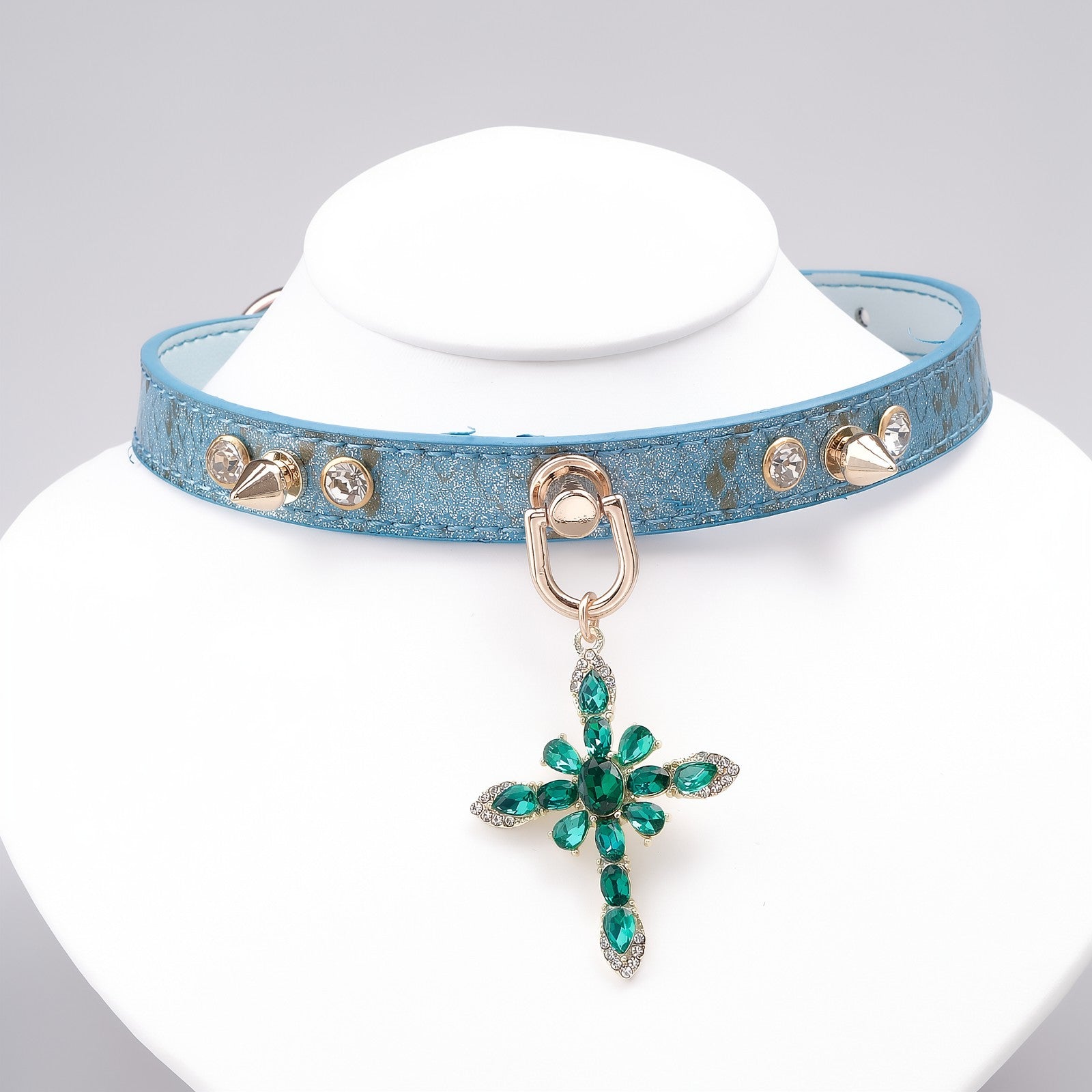Iridescent Snake-Scale Cross Choker