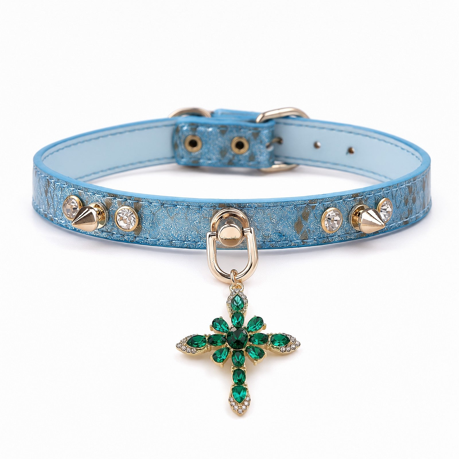 Iridescent Snake-Scale Cross Choker