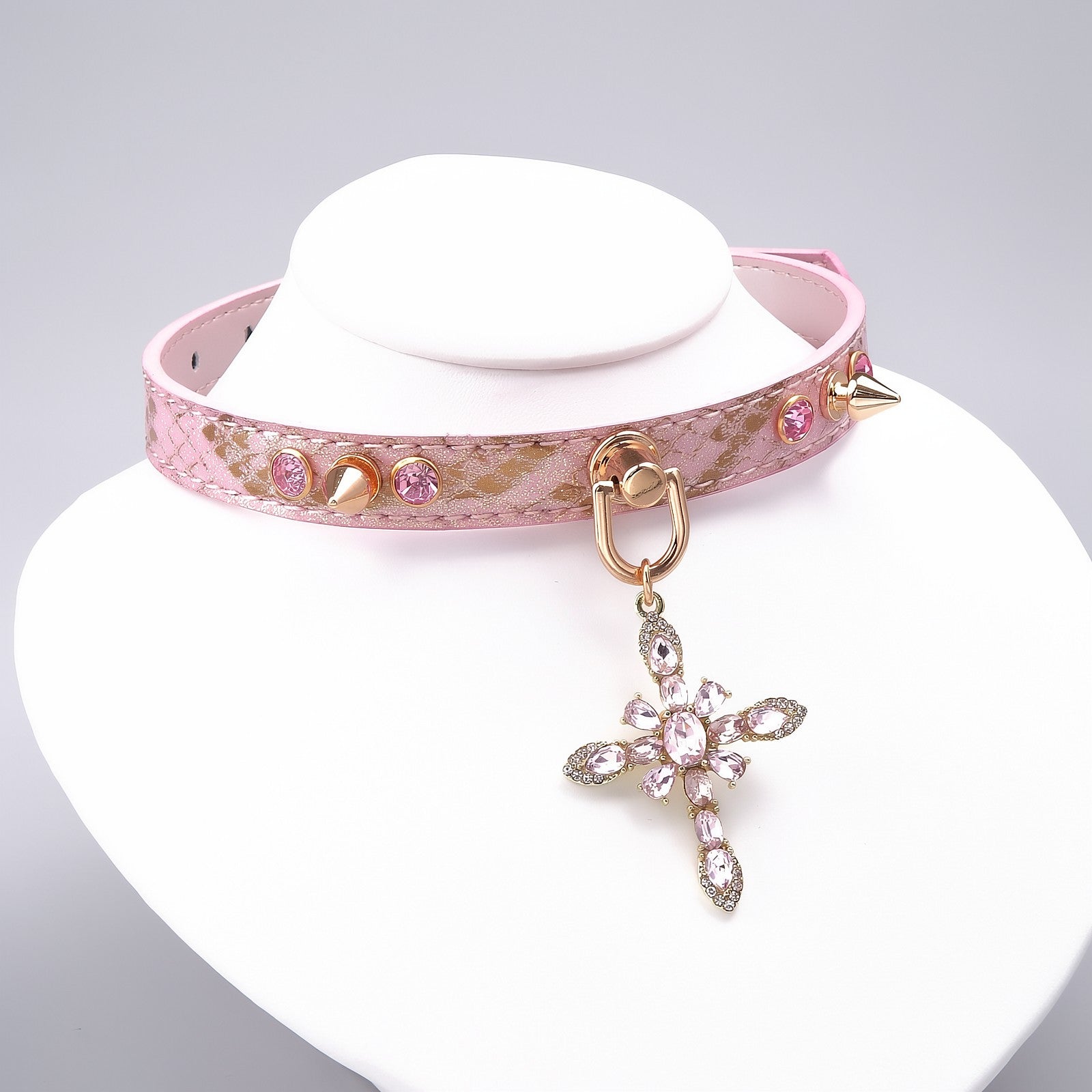 Iridescent Snake-Scale Cross Choker