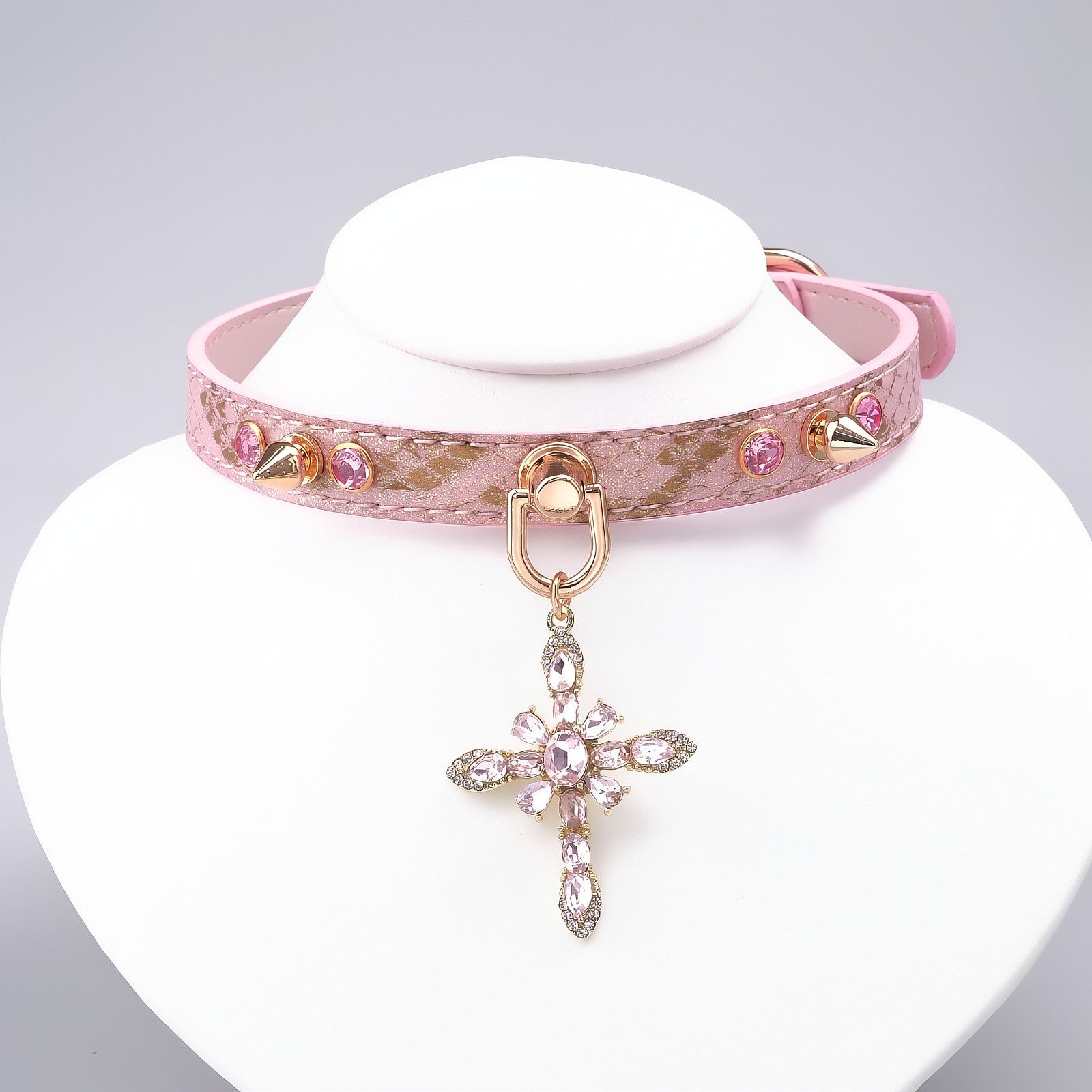 Iridescent Snake-Scale Cross Choker