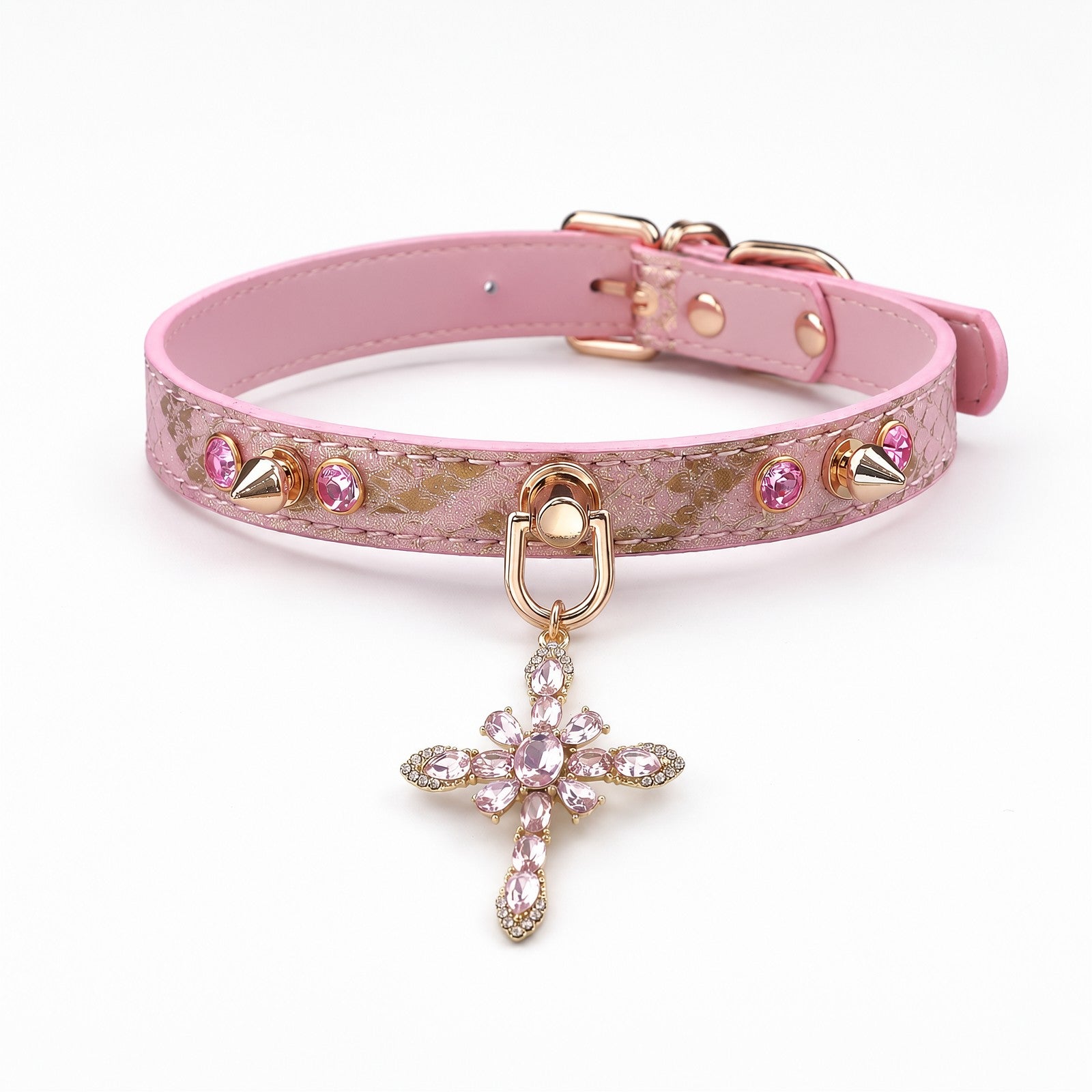 Iridescent Snake-Scale Cross Choker
