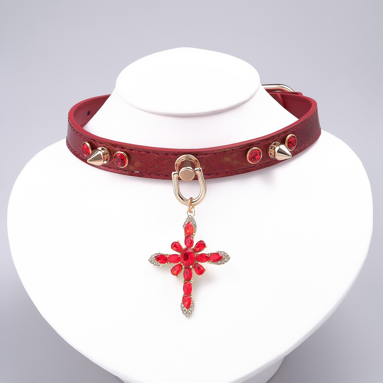 Iridescent Snake-Scale Cross Choker