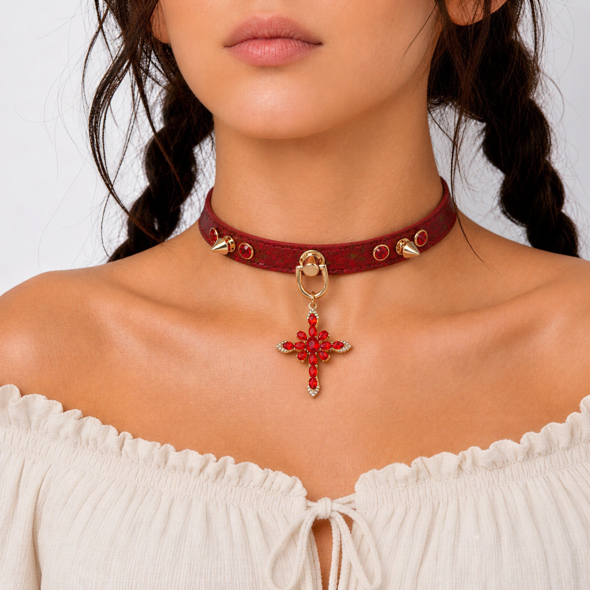 Iridescent Snake-Scale Cross Choker