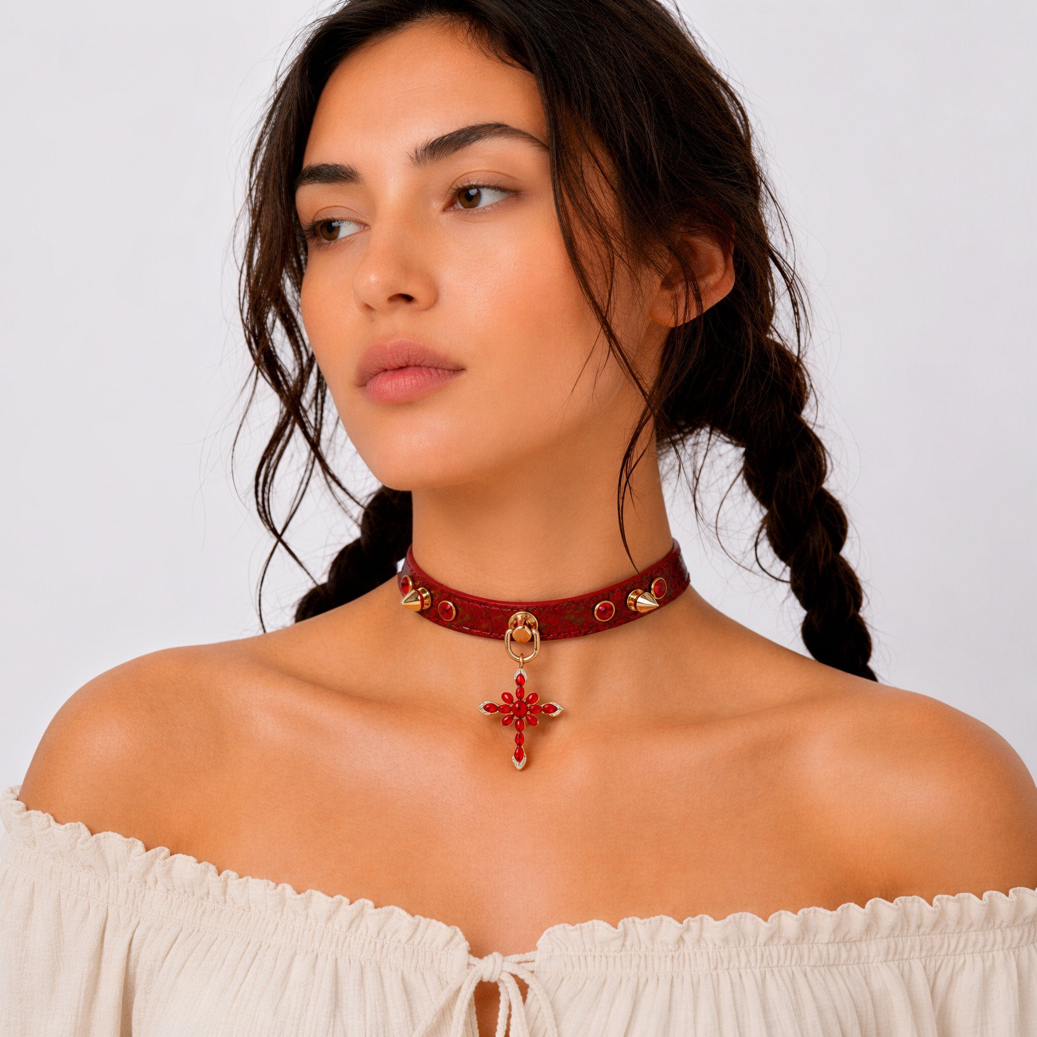 Iridescent Snake-Scale Cross Choker