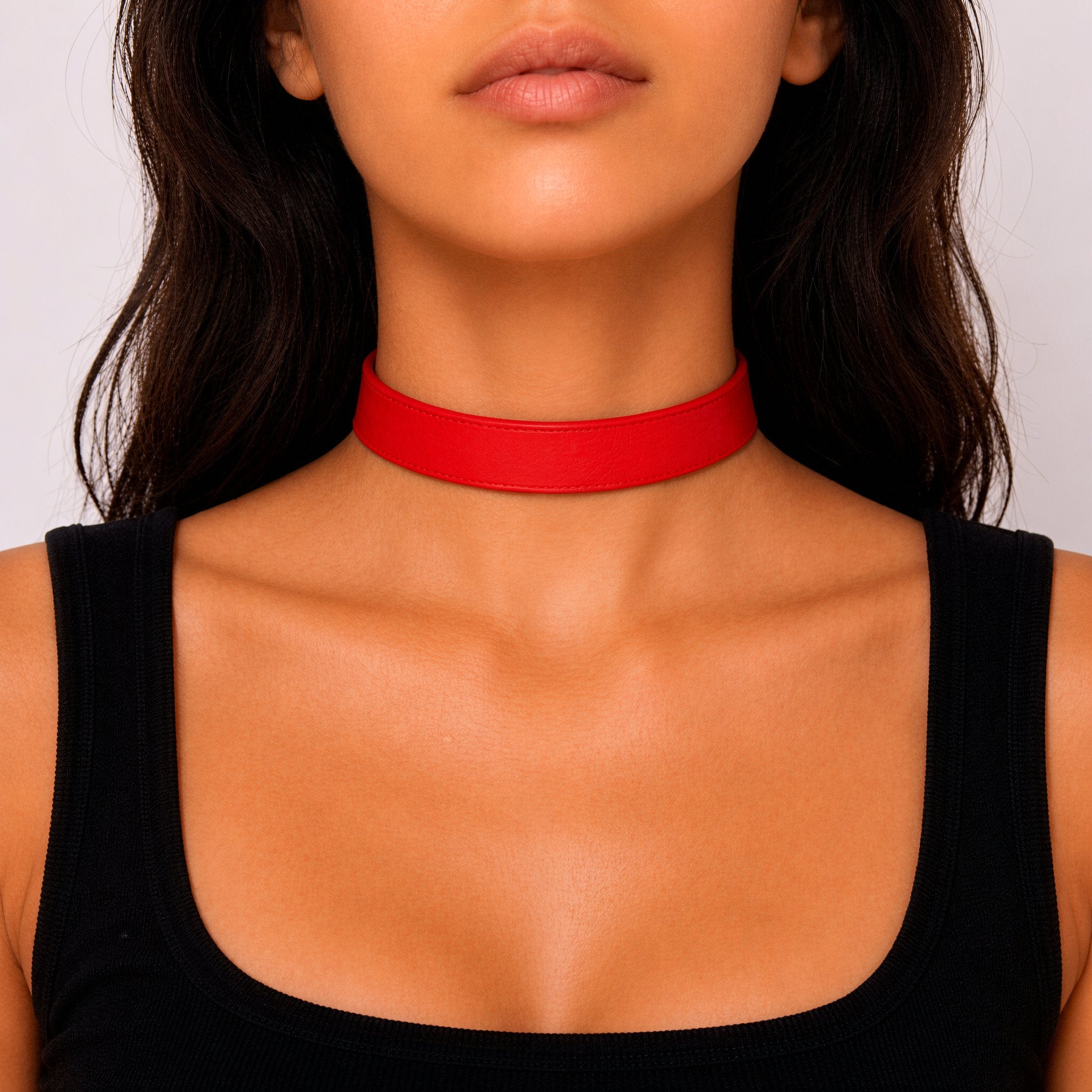 Red Leather Custom Buckle Choker