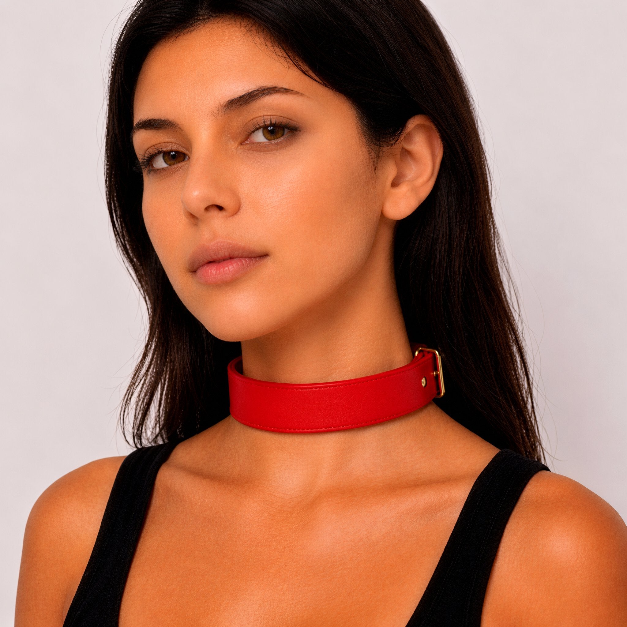 Red Leather Custom Buckle Choker